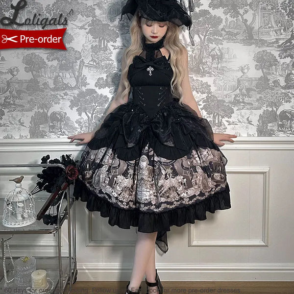 Gothic Halter Neck Dress Midi Party Dress by Alice Girl ~ Dolls' Secret