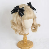 Sweet Lolita Headpiece Japanese JK Lace Barrettes Letters Ribbon Bowknot Jirai Kei Hairclips Headdress