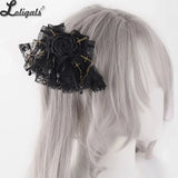Lolita Gothic Headpiece Cross Rose Bow Hairpin Mini Flat Hat Hair Accessories Double Ponytail Hair Clips