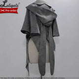 Pre-order Ouji Lolita Hooded Cloak Cape / Short Pants / Vest / Shirt by Princess Chronicles ~ Gray Rabbit in Moonlight