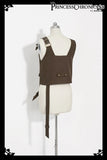 Cool Brown Lolita Ouji Outfit Cute Vest / Long Sleeve Shirt / Cropped Loose Harem Pants by Princess Chronicles