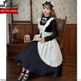 Cool Long Black Embroidered Lolita Dress w. Apron by Alice Girl ~ Pre-order