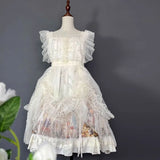 Vintage Lolita Polka Dotted Apron Sheer Mesh Cover up Dress