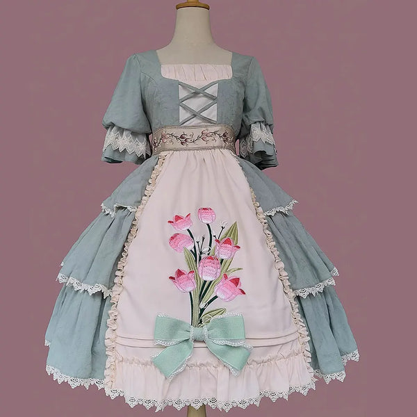 Tulip ~ Sweet Embroidered Cotton Dress Lolita Party Dress by Infanta