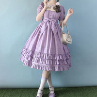 Miss Nelly ~ Classic Short Sleeve Lolita Dress with Embroidered Flowers