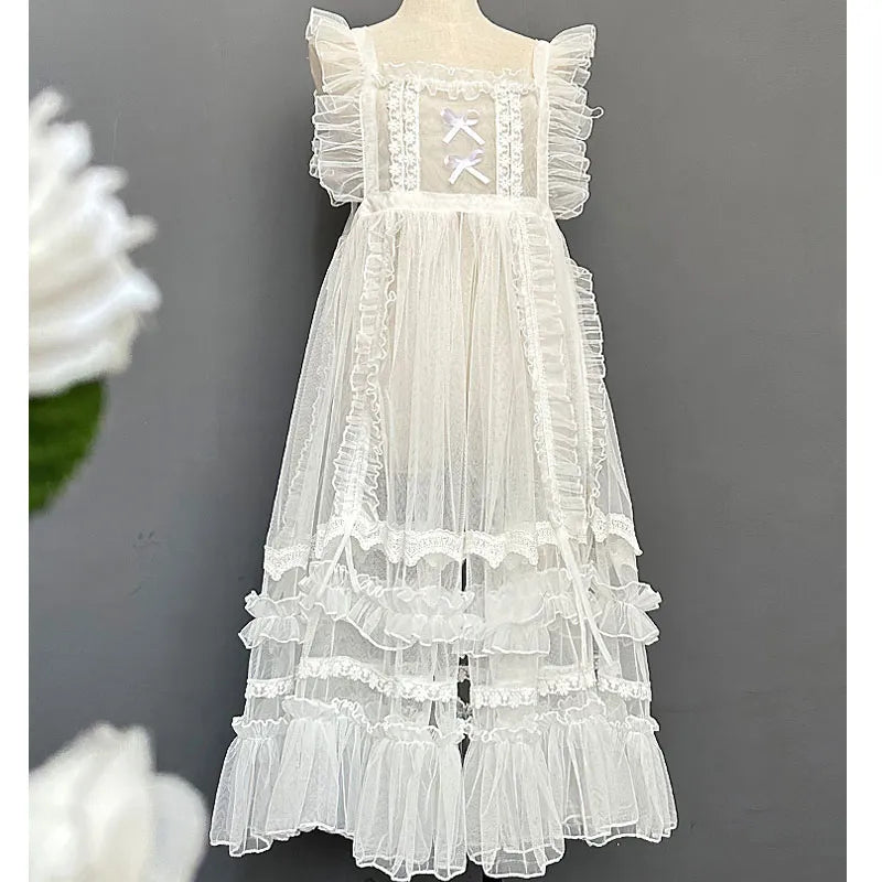 sheer mesh ruffle dress Sweet Lolita Apron Sheer Mesh Ruffled Dress