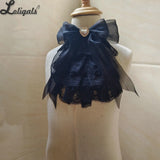 Victorian Lace Jabot Gothic Ruffled Bow Tie Detachable Collar