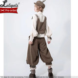 Cool Brown Lolita Ouji Outfit Cute Vest / Long Sleeve Shirt / Cropped Loose Harem Pants by Princess Chronicles