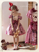 Pre-order Sweet Lolita Dress Printed Casual Party Dress w. Detachable Sleeves ~ Hare Mallow