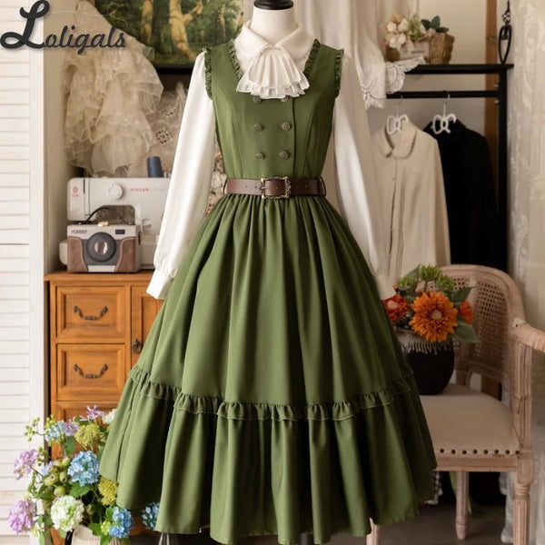 Classic Sleeveless Double Breasted Long Sweet Retro Striped Lolita Casual Party JSK Dresses ~ Little Manor