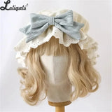 Vintage Bonnet Hat Woman Girl Handmade Antique Doll Lolita Bow Beige Sun Protection Bonnet Hat Night Cap