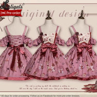 Pre-order Sweet Lolita Dress Printed Casual Party Dress w. Detachable Sleeves ~ Hare Mallow