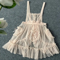 Sweet Lolita Apron Sheer Cover up Dress w. Heart Shaped Pockets