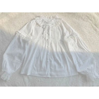 White Long Sleeve Blouse Stand Collar Cotton Lolita Shirt