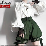 Ouji Lolita Outfit Retro Vine Green Long Bunny Ear Hooded Vest / Cosplay Bloomer Shorts / Tassel Cape by Princess Chronicles