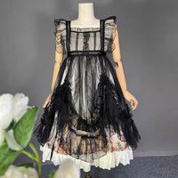 Vintage Lolita Polka Dotted Apron Sheer Mesh Cover up Dress