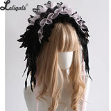 Gothic Multi-colored Wings Headband Gorgeous Lace Lolita Subculture KC with Ruffles
