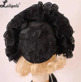 Gothic Bonnet Hat Red Black Classic Lolita Lace Ruffled Bow Hat