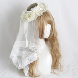 Sweet Lolita Mini Fascinator Hat Wedding Flat Top Hat W. Lace Veil ~ Cream Cake