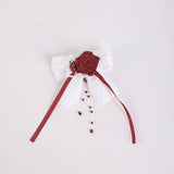 Gothic Halloween Headpiece White Lolita Hair Accessories Red Lace Rose Bow Hairpin Cobweb Cross Flat Hat