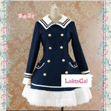 Classis Sailor Uniform Inspired Navy Blue Long Sleeve Double Breasted Metal Button Wool Winter Lolita Coat
