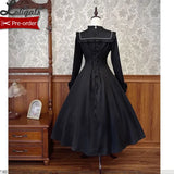 Cool Long Black Embroidered Lolita Dress w. Apron by Alice Girl ~ Pre-order