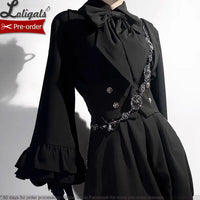 Gothic Black Long Ruffle Sleeve Lolita Shirt Retro Prince Shirt ~ Elegant Doll by Princess Chronicles