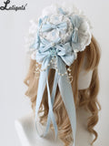 Light Blue Mini Top Hat Christmas Princess Lace Bow Lolita Hat for Cosplay Women Hair Clip