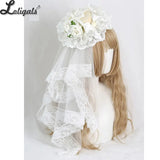 Sweet Lolita Mini Fascinator Hat Wedding Flat Top Hat W. Lace Veil ~ Cream Cake