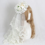 Sweet Lolita Mini Fascinator Hat Wedding Flat Top Hat W. Lace Veil ~ Cream Cake