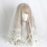 Sweet Lolita Mini Fascinator Hat Wedding Flat Top Hat W. Lace Veil ~ Cream Cake