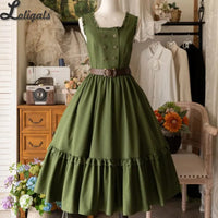 Classic Sleeveless Double Breasted Long Sweet Retro Striped Lolita Casual Party JSK Dresses ~ Little Manor