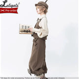 Cool Brown Lolita Ouji Outfit Cute Vest / Long Sleeve Shirt / Cropped Loose Harem Pants by Princess Chronicles