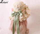 Sweet Vintage Lolita Hat Wide Lace Trim Doll Sun Protection Beach Hat w. Big Bow