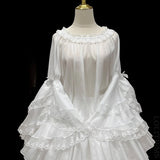 Sweet Sheer Lolita Blouse Long Flare Sleeve Lace Ruffle Chiffon Summer Top for Women