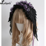 Gothic Multi-colored Wings Headband Gorgeous Lace Lolita Subculture KC with Ruffles