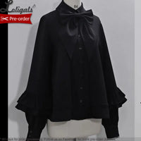Gothic Black Long Ruffle Sleeve Lolita Shirt Retro Prince Shirt ~ Elegant Doll by Princess Chronicles
