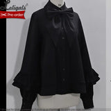 Gothic Black Long Ruffle Sleeve Lolita Shirt Retro Prince Shirt ~ Elegant Doll by Princess Chronicles