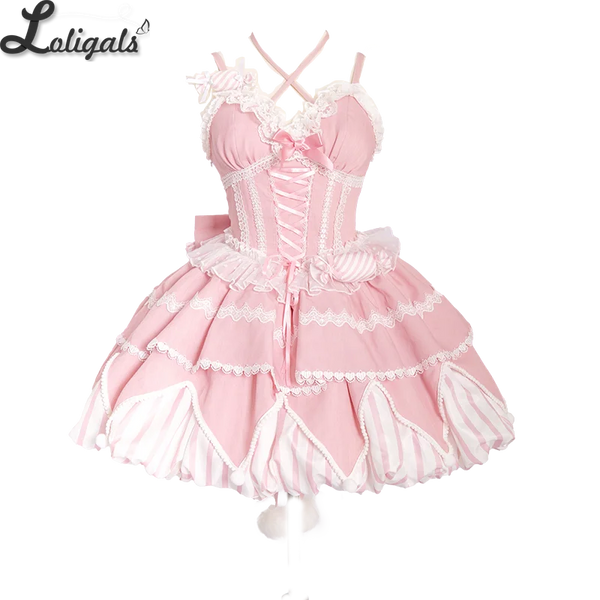 Sweet Lolita Dress Asymmetrical Hem Mini Bubble Dresses w. Big Bow by Ocelot ~ Sweety Gummy