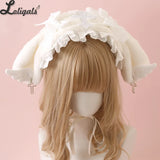 Cute Lolita Rabbit Ear Headband Subculture Cute Plush Cross Angel Wings Headgear
