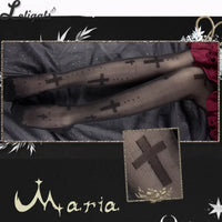 Maria ~ Gothic Lolita Knitted Stockings Cross Patterned Thigh High Stockings by Yidhra