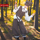 Cool Brown Lolita Ouji Outfit Cute Vest / Long Sleeve Shirt / Cropped Loose Harem Pants by Princess Chronicles