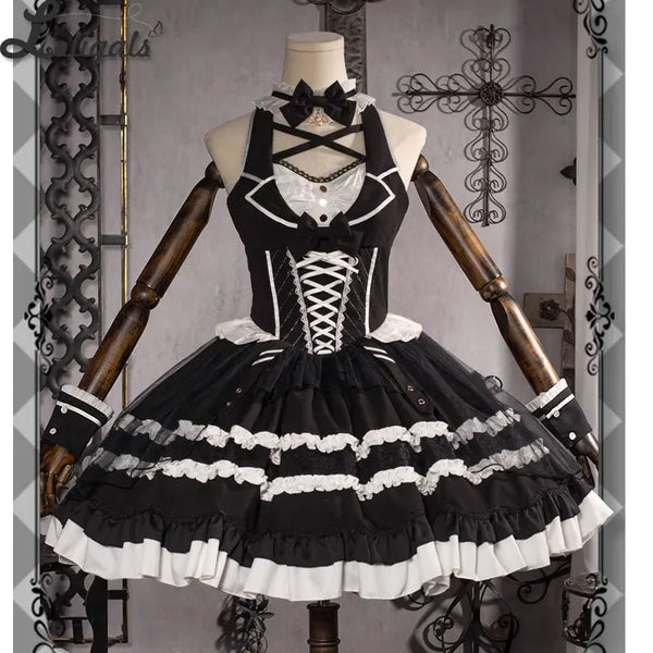 Retro Style Lolita JSK Dress Vintage Black and White Doll Style Mini Halter Neck Dress by Ocelot ~ Lilith Retro Style Lolita JSK Dress Vintage Black and White Doll Style Mini Halter Neck Dress by Ocelot ~ Lilith