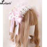 Pink Silk Satin Lolita Top Hat Hair Clips W. Bow