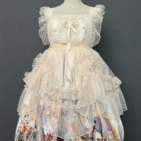 Vintage Lolita Polka Dotted Apron Sheer Mesh Cover up Dress