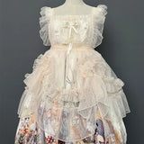 Vintage Lolita Polka Dotted Apron Sheer Mesh Cover up Dress