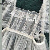 Sheer Mesh Cover up JSK Dress Sweet Lolita Ruffled Apron Maid Costume w. Lace Trimming