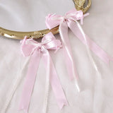 Pink Silk Satin Lolita Top Hat Hair Clips W. Bow