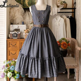 Classic Sleeveless Double Breasted Long Sweet Retro Striped Lolita Casual Party JSK Dresses ~ Little Manor