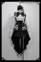 Ouji Lolita Outfit High Low Waist Cincher / Long Sleeve White Shirt / Striped Shorts / Bow Train ~ Rabbit Theater Corset Costume